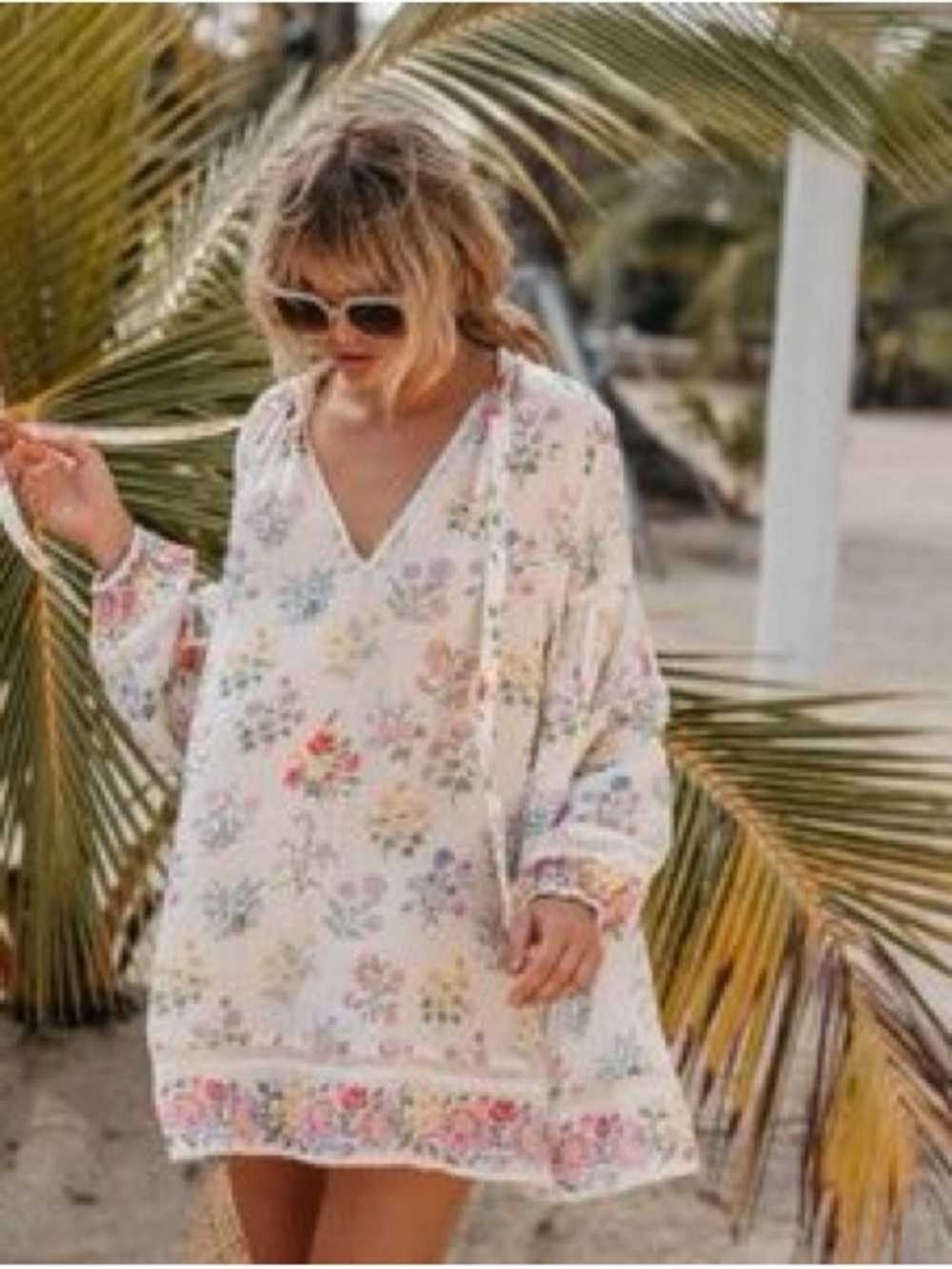 Spell posy tunic small White Floral Mini Dress Cover-Up